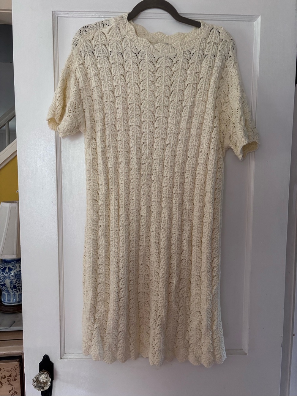 a new day Cream Crochet Short-Sleeve Knit Dress